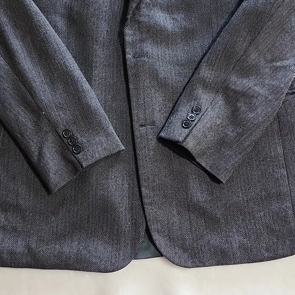 RBM Collection Mens 44R Grey Herringbone 100% Pure New Wool 2 Button Blazer Coat
